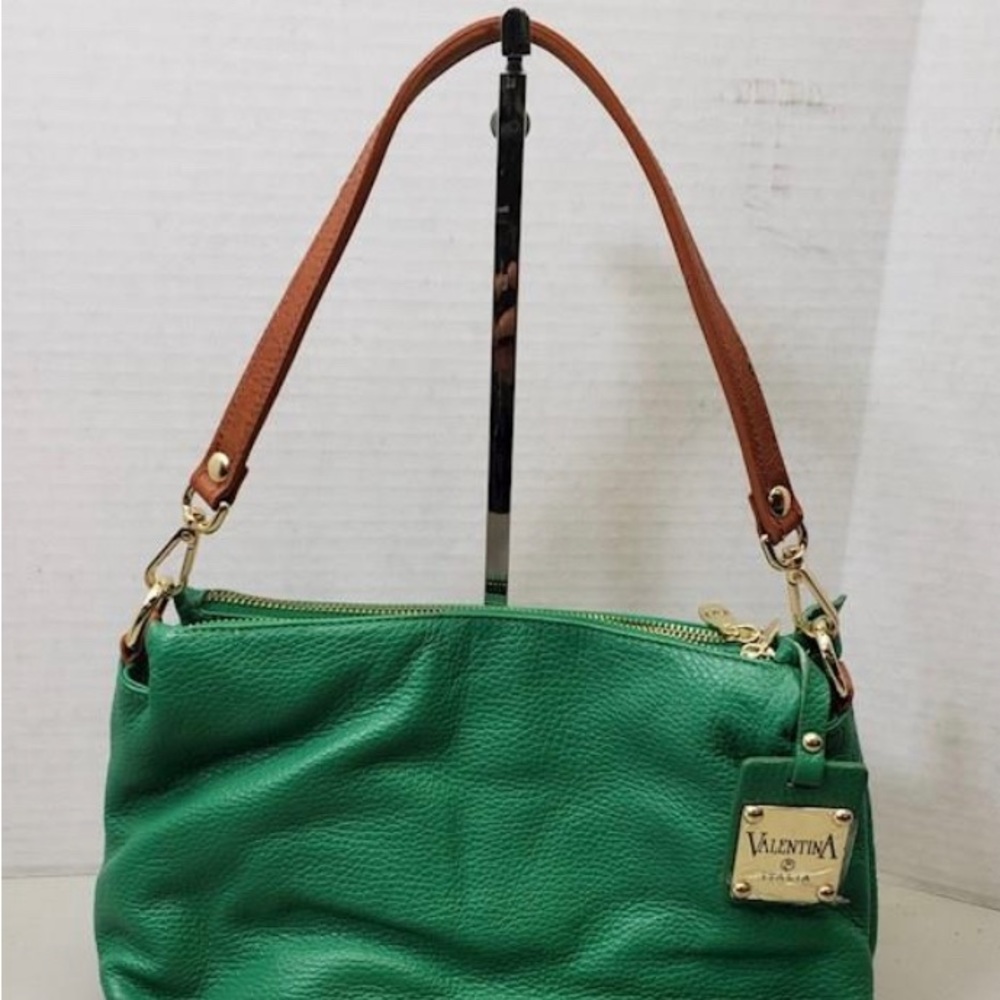 NWT Valentina Purse made in Italy Green Pebbled Leather Crossbody Bag